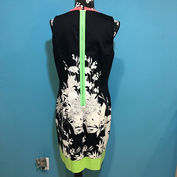 Tahari Bright Neon Dress EUC Woman's 12 Green Orange Colorblock Floral Print Fun - Picture 7 of 13